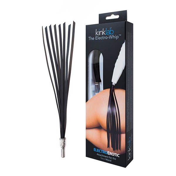 Kinklab - the electro-whip - electro stimulation - Product front view and box front view | Flirtybay.com.au